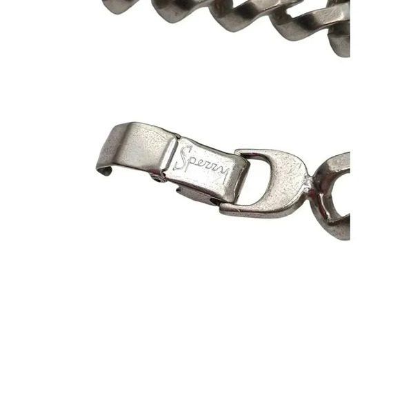 Sperry Curb Chain Bangle Bracelet Fold Over Clasp Silver Tone Vintage - Picture 4 of 5